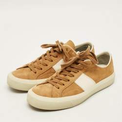 Pre Owned Tom Ford Cambridge Size 42.5 Tan/White Leather and Suede Lace Up Sneakers