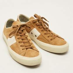 Pre Owned Tom Ford Cambridge Size 42.5 Tan/White Leather and Suede Lace Up Sneakers