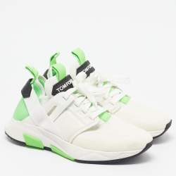 Pre Owned Tom Ford Jago Size 42.5 White/Neon Green Canvas and Neoprene Low Top Sneakers