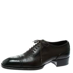 Tom Ford Brown Leather Gianni Brogue Austin Cap Toe Oxfords Size 41.5