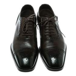 Tom Ford Brown Leather Gianni Brogue Austin Cap Toe Oxfords Size 41.5