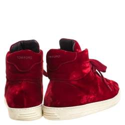 Tom Ford Red Velvet Russell High Top Sneakers Size 46