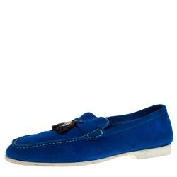Tom Ford Blue Suede Tassel Detail Loafers Size 43