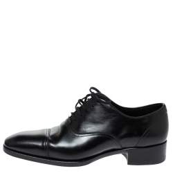 Pre Owned Tom Ford Black Leather Gianni Cap Toe Oxfords Size 41