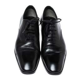 Pre Owned Tom Ford Black Leather Gianni Cap Toe Oxfords Size 41