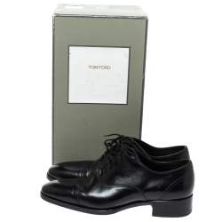 Pre Owned Tom Ford Black Leather Gianni Cap Toe Oxfords Size 41
