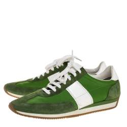 Tom Ford Green/White Canvas And Suede Orford Sneakers Size 45