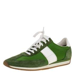 Tom Ford Green/White Canvas And Suede Orford Sneakers Size 45