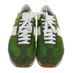Tom Ford Green/White Canvas And Suede Orford Sneakers Size 45