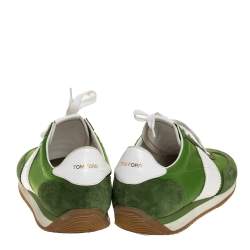 Tom Ford Green/White Canvas And Suede Orford Sneakers Size 45