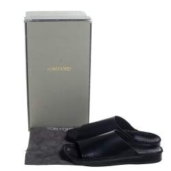 Tom Ford Black Leather Flat Slides Size 40