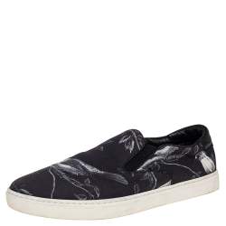 Dolce & Gabbana Blue/White Owl Print Canvas Slip On Sneakers Size 44