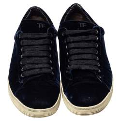 Pre Owned Tom Ford Dark Blue Velvet Russell Low Top Sneakers Size 44