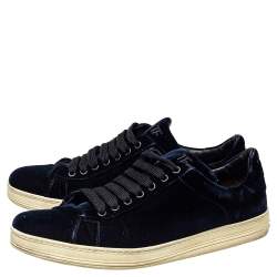 Pre Owned Tom Ford Dark Blue Velvet Russell Low Top Sneakers Size 44