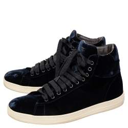 Tom Ford Navy Blue Velvet High Top Sneakers Size 44