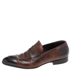 Tom Ford Brown Leather Penny Slip On Loafers Size 42