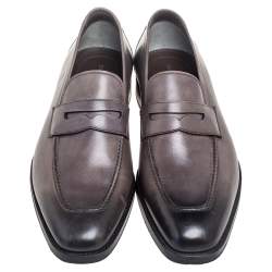 Tom Ford Black/Grey Ombre Leather Penny Slip On Loafers Size 42