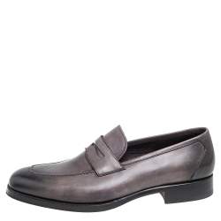 Tom Ford Black/Grey Ombre Leather Penny Slip On Loafers Size 42