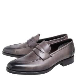 Tom Ford Black/Grey Ombre Leather Penny Slip On Loafers Size 42