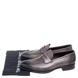 Tom Ford Black/Grey Ombre Leather Penny Slip On Loafers Size 42
