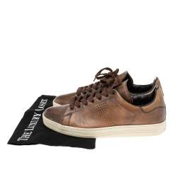 Tom Ford Brown Leather Warwick Low Top Sneakers Size 40