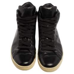 Tom Ford Black Leather High Top Sneakers Size 44