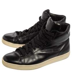 Tom Ford Black Leather High Top Sneakers Size 44