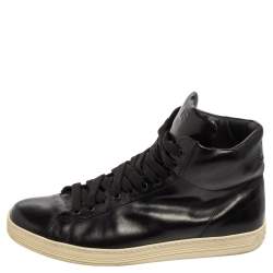 Tom Ford Black Leather High Top Sneakers Size 44