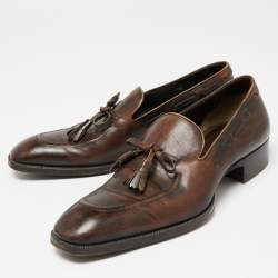 Pre Owned حذاء لوفرز توم فورد جلد بني بشراشيب سليب أون مقاس 40