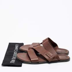 Pre Owned Tom Ford Brown Leather Flat Sandals Size 43
