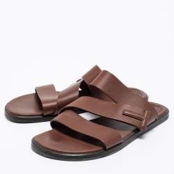 Pre Owned Tom Ford Brown Leather Flat Sandals Size 43