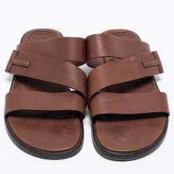 Pre Owned Tom Ford Brown Leather Flat Sandals Size 43