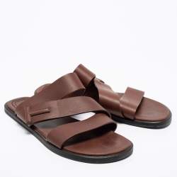 Pre Owned Tom Ford Brown Leather Flat Sandals Size 43