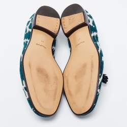 Tom Ford Green/White Fabric Tassel Detail Loafers Size 41