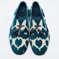 Tom Ford Green/White Fabric Tassel Detail Loafers Size 41