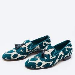 Tom Ford Green/White Fabric Tassel Detail Loafers Size 41