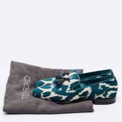Tom Ford Green/White Fabric Tassel Detail Loafers Size 41