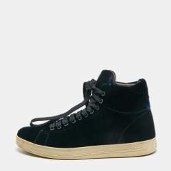 Pre Owned Tom Ford Navy Blue Velvet Russell High Top Sneakers  Size 43