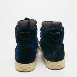 Pre Owned Tom Ford Navy Blue Velvet Russell High Top Sneakers  Size 43