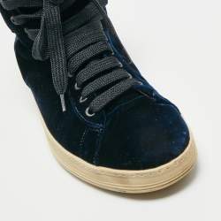 Pre Owned Tom Ford Navy Blue Velvet Russell High Top Sneakers  Size 43