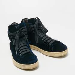 Pre Owned Tom Ford Navy Blue Velvet Russell High Top Sneakers  Size 43