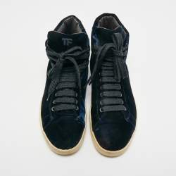 Pre Owned Tom Ford Navy Blue Velvet Russell High Top Sneakers  Size 43