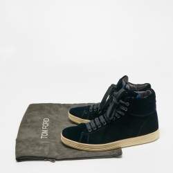Pre Owned Tom Ford Navy Blue Velvet Russell High Top Sneakers  Size 43