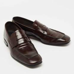 Tom Ford Dark Brown Leather Slip On Loafers Size 41
