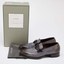 Tom Ford Grey/Black Ombre Leather Adney Twist Loafers Size 44