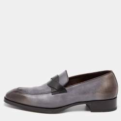 Tom Ford Grey/Black Ombre Leather Adney Twist Loafers Size 44