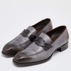 Tom Ford Grey/Black Ombre Leather Adney Twist Loafers Size 44