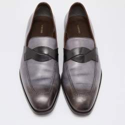 Tom Ford Grey/Black Ombre Leather Adney Twist Loafers Size 44