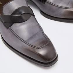 Tom Ford Grey/Black Ombre Leather Adney Twist Loafers Size 44