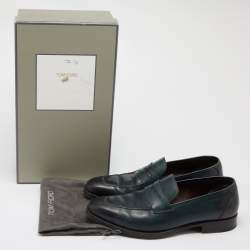 Tom Ford Green Leather Penny Slip On Loafers Size 43